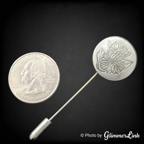Vintage Kirk Pewter Round Floral Etched Stick Pin - Picture 3 of 9